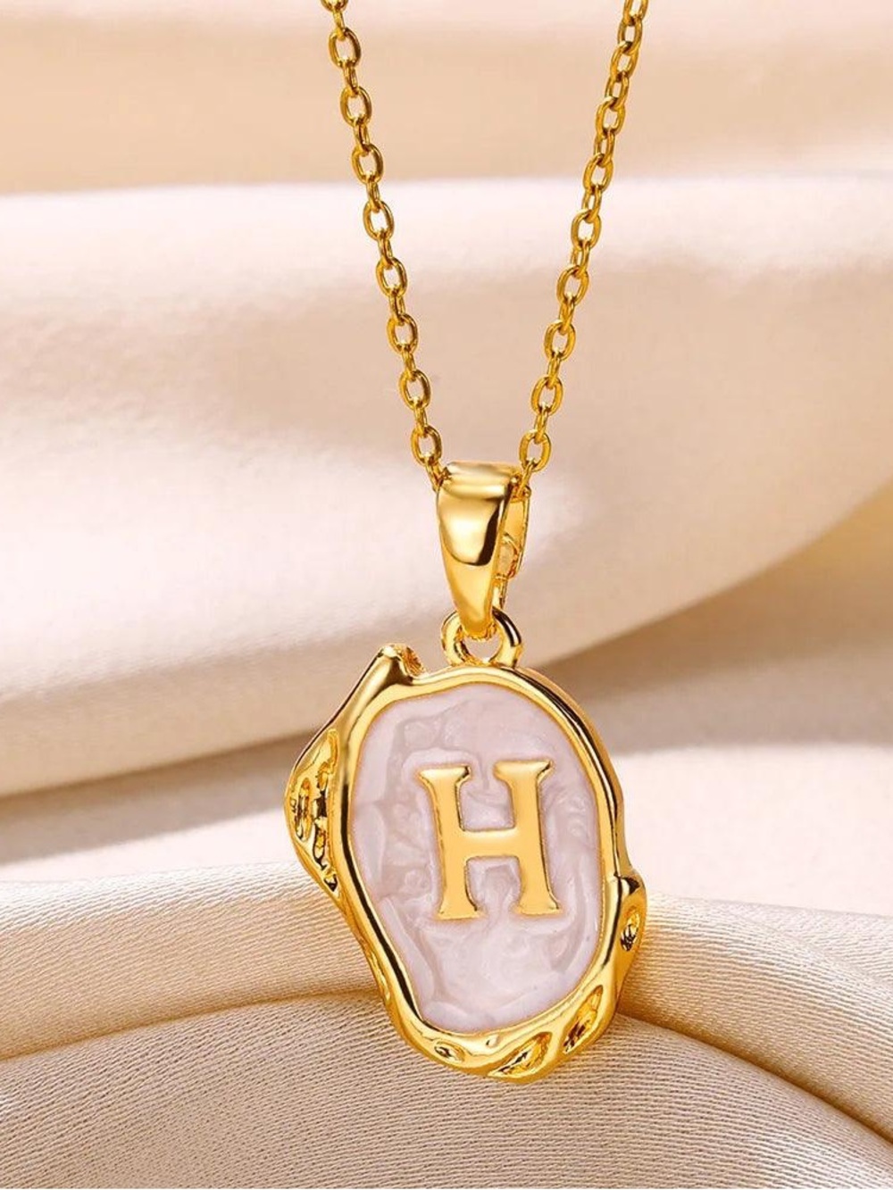 ‘H’ Gold Plated Oceanus Oyster Shell Initial Pendant Necklace